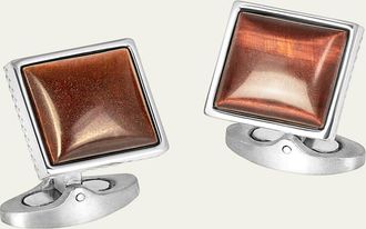 Tateossian Mens Red Tiger Eye Polished Dome Cufflinks