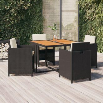 vidaXL Set da Pranzo da Giardino 5 pz con Cuscini in Polyrattan Nero - Vidaxl
