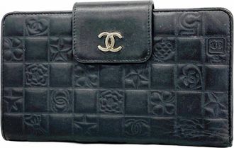 Chanel Black Leather Long Wallet (Bi-Fold) (Pre-Owned)