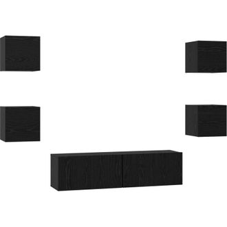 vidaXL Vidaxl - Conjunto De Mueble De Tv Montaje En La Pared 6 Pcs Roble Negro