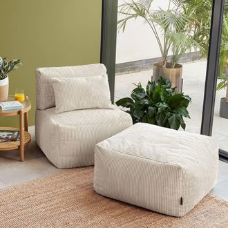 Icon Brand 2pcs Noa Bean Bag, 1x Recliner, 1x Slab, Jumbo Cord in Cream