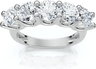 Pompeii3 1 1/2 Ct EX3 Lab Grown Diamond Five Stone Wedding Ring 14k White Gold EX3 Lab Grown