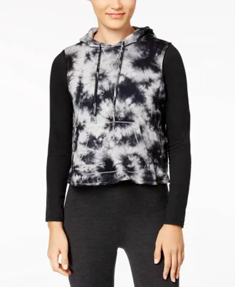 Calvin Klein Tie Dyed Cropped Sleeveless Hoodie In Black Combo