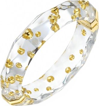 Gold & Honey Womens Faceted Lucite Bangle With Gold Beads In Ckear