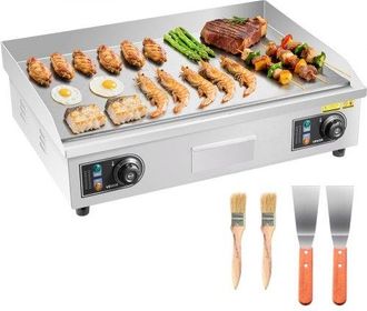 OEM Plancha El&eacute;ctrica 4000 W 655 X 400 Mm, Control De Temperatura 50 A 300 &deg;c, Parrilla De Encimera De Acero Inoxidable Con Superficie Plana, 4 Almohadill