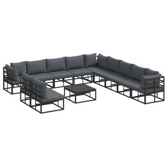 Berkfield Home Garden Sofa Set with Cushion with Pillow 12 pcs Black Aluminium