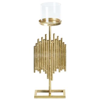 Beliani Candelero De Metal Dorado 53 Cm Portavelas Pantalla De Vidrio Moderno Nias