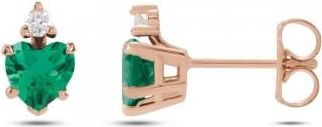 Allurez Heart Lab Grown Emerald & Natural Diamond Stud Earrings 14K Rose Gold (0.46ct)