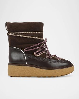 Veronica Beard Kirsta Leather Lace-Up Platform Snow Boots