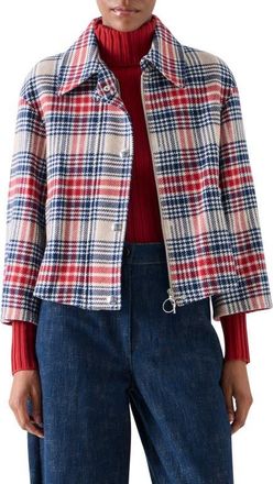 Akris Plaid Tweed Crop Jacket in Cashew-Multicolor at Nordstrom, Size 14