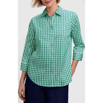 Foxcroft Margie Gingham Three-Quarter Sleeve Button-Up Shirt in Green/White at Nordstrom, Size X-Large