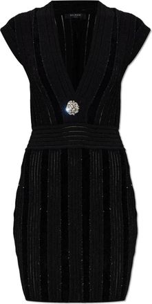 Balmain Glanzende Mini Jurk met Pailletten - Dames - Feestkleedjes - Zwart - L - Pailletten - Kleedjes