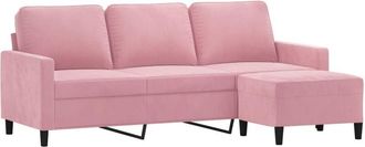 vidaXL Vidaxl - Sof&aacute; De 3 Plazas Con Taburete De Terciopelo Rosa180 Cm