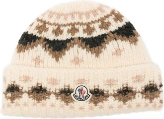 Moncler Beige Jacquard Beanie Cap