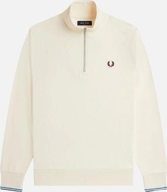 Fred Perry Mens Fred Perry Half Zip Sweatshirt - Ecru/Oxblood - Cream - Size: 40