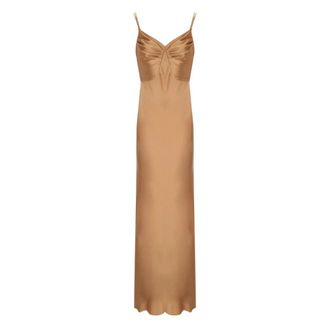 Elisabetta Franchi Red Carpet Satin Dress - Dames - Maxi kleedjes - Beige - M - Polyester - Kleedjes