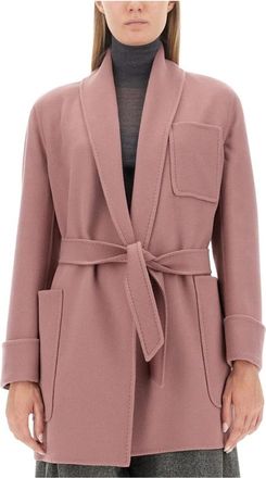 Max Mara Relaxte Fit Jas met Gedrapeerde Revers - Dames - Jas met riem - Roze - XS - Wol - Jassen