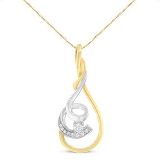 House of Brilliance 10K Two-Tone Yellow & White 1/6 Cttw Diamond Layered Spiral Pendant Necklace at Nordstrom