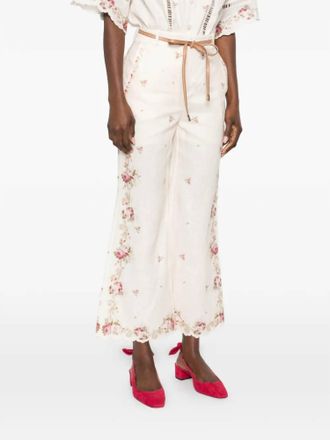 Zimmermann Patience Flare Pant In Cream/pink Rose