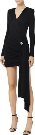 Elisabetta Franchi Zwarte Cross-Neck Gedrapeerde Mini Jurk - Dames - Feestkleedjes - Zwart - L - Kleedjes