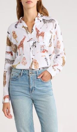 Rails Charli Linen Blend Button-Up Shirt in Jungle Animals at Nordstrom Rack, Size Medium