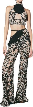 Lace Large Rose Top In Vanilla-Black