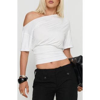 Princess Polly Ashlinn Off the Shoulder Drapey Crop Top in White at Nordstrom, Size 12