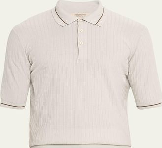 Fioroni Cashmere Mens Textural Cotton-Cashmere Polo Shirt