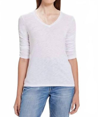 Goldie London Ruched Half Sleeve V-Neck Tee In White