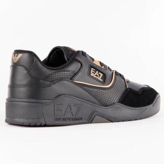 Emporio Armani Zwarte Patch Logo Mandenmand - Heren - Sneakers - Zwart - 42 1/2 EU - Schoenen