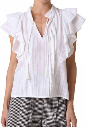 Olivaceous Elodie Ruffle-Trim Tie Blouse In White