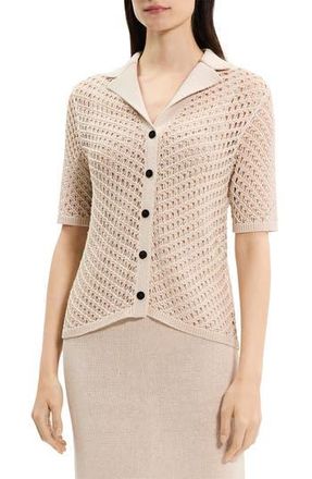 Theory Openwork Knit Camp Shirt in Almond at Nordstrom Rack, Size Small