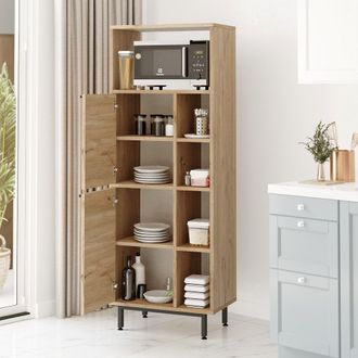 Dmora Aparador Uta, Alacena 7 Estantes, 2 Puertas, 9 Compartimentos, 160x36x45h Cm Roble Marr&oacute;n