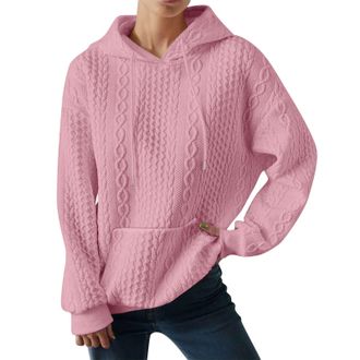 Generic Y2k Thickened Hoodies for Women UK Plus Size Solid Plush Spliced Jacquard Pocket Drawstrings Jumpers Black Fleece Long Sleeves Pullover Sweatshirts Wi