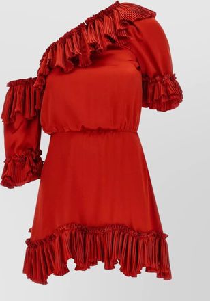 Saint Laurent silk dress one shoulder ruffle pleated