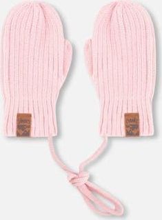 Deux par Deux Girl Rib Knit Mittens with Cord in Pale Rose at Nordstrom, Size 18-24 M
