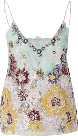 Costarellos embroidered lace sequin top - women - Rayon/Nylon - 36 - Neutrals