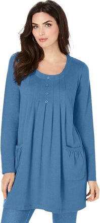 Roaman's Plus Size Two Pocket Long Sleeve Soft Knit Swing Tunic in Dusty Indigo at Nordstrom, Size Medium