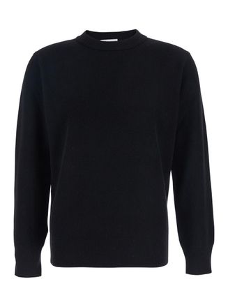 Kangra Cashmere Black Sweater With Ribbed Design In Wool Man