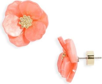 Nordstrom Floral Statement Stud Earrings in Coral- Gold at Nordstrom