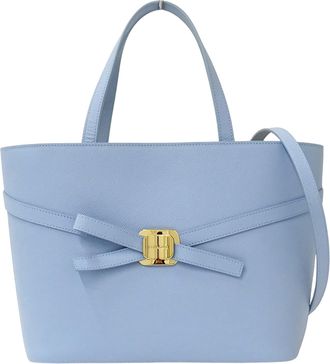 Ferragamo Light Blue Leather Handbag Shoulder Bag Tote Bag (Pre-Owned)