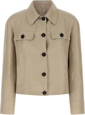 Brunello Cucinelli Linnen Diagonaal Jas met Monili - Dames - Zomerjassen - Beige - L - Linnen - Jassen