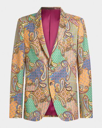 Etro Mens Wool Patchwork Single-Breasted Sport Jacket