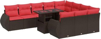 vidaXL 11 Piece Garden Sofa Set with Cushions Brown Poly Rattan Acacia vidaXL