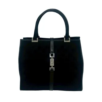 Gucci Black Canvas Leather Handbag Tote Bag (Pre-Owned)