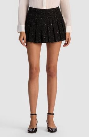 Alice & Olivia Emilie Pleated Velvet Miniskort in Black at Nordstrom Rack, Size 12