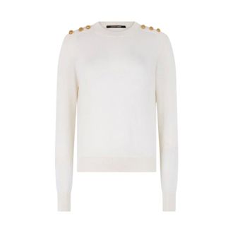 Roberto Cavalli Round-neck Knitwear, female, White, Size: XS Sweater with gold buttons