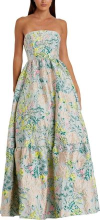 Mac Duggal Floral Brocade Strapless A Line Gown in Pastel Multi at Nordstrom, Size 16