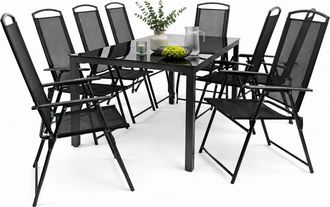 ebuy24 Vcm 9 Piezas Muebles De Jard&iacute;n Set Grupo De Asientos Grupo De Comedor 1x Mesa, 8x Sillas Mesa Dimensiones Aprox. Al. 76 X An. 189 X P. 90 Cm Juego Hoc