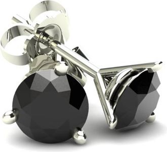 Pompeii3 33Ct Round Brilliant Cut Heat Treated Black Diamond Stud Earrings in 14K Gold Martini Setting